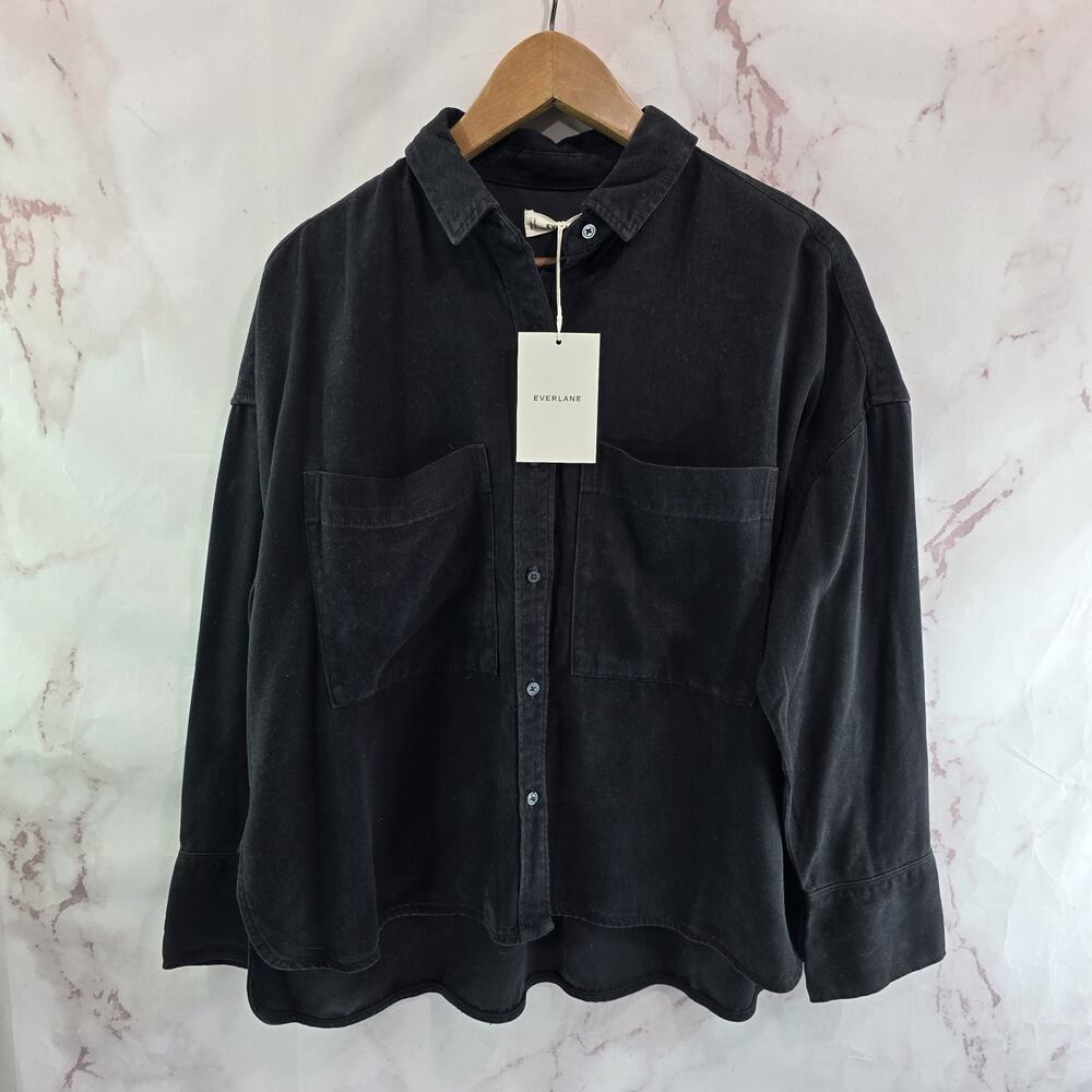 Everlane Shirt Womens Black Boxy Overshirt Tencel Thick Buttersoft Oversized